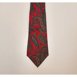 Carl Michaels Italian Silk Twill Tie Red Paisley Necktie Made in USA 54 x 3.75